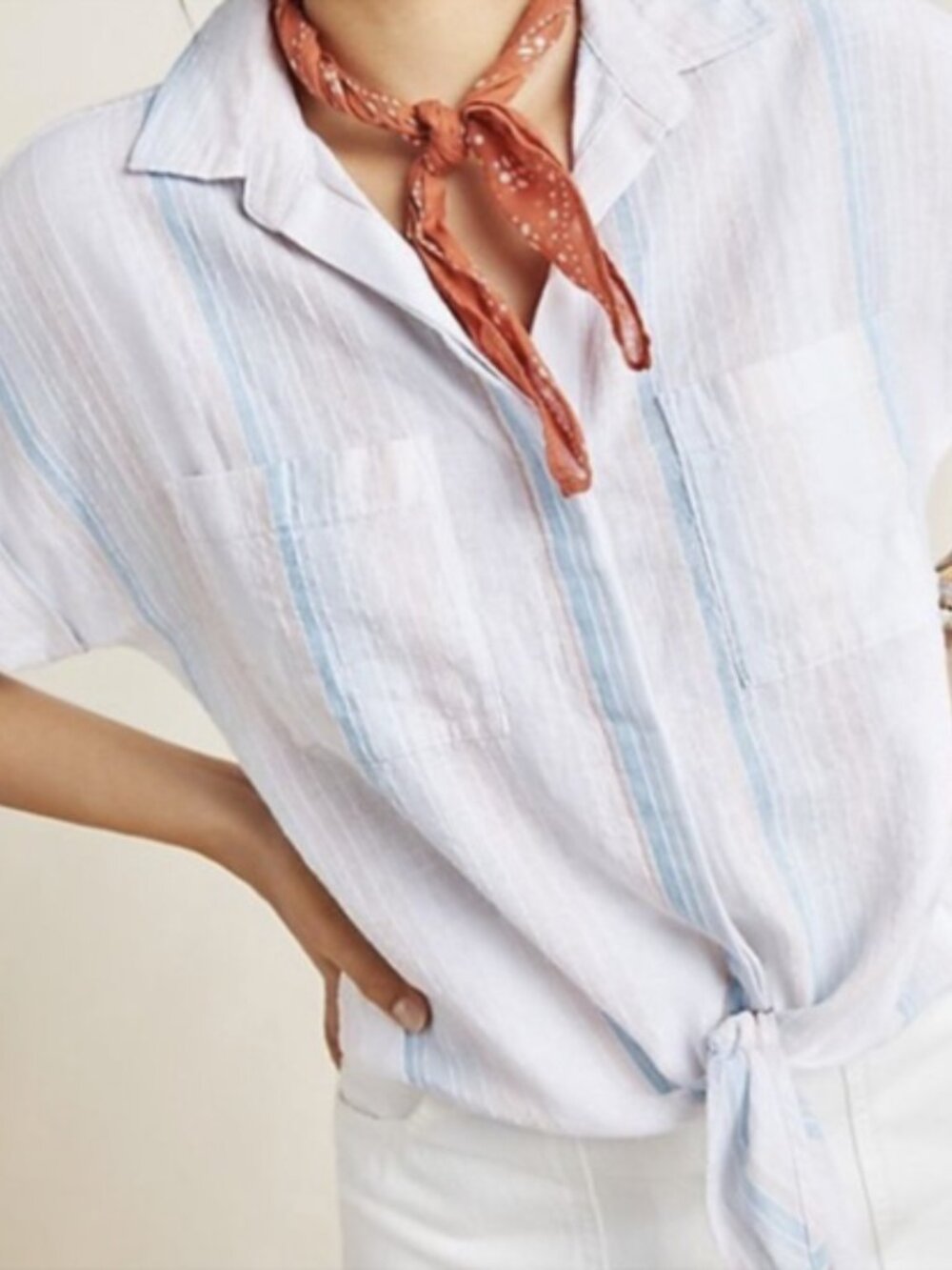 Anthropologie Cloth & Stone Liya Linen Tie Front Top